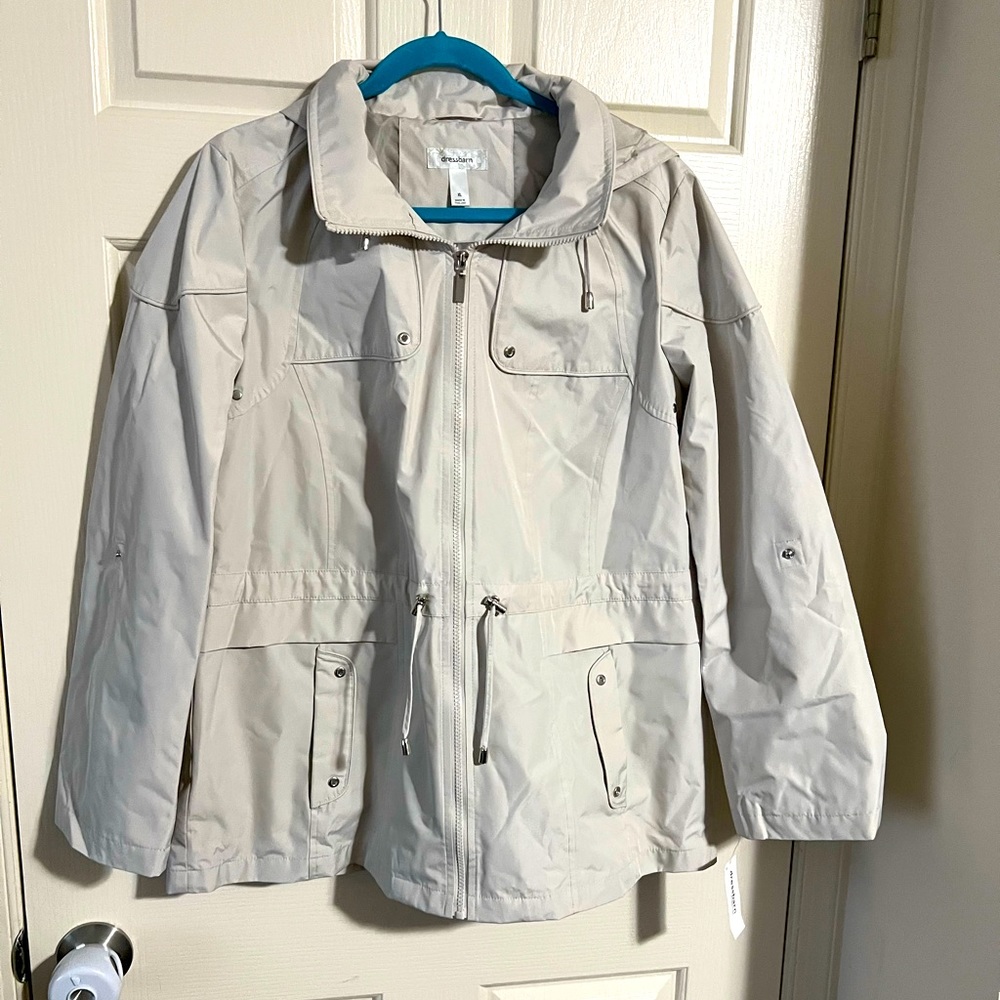 NWT Lightweight Rain Jacket with Intricate Metal Detailing
